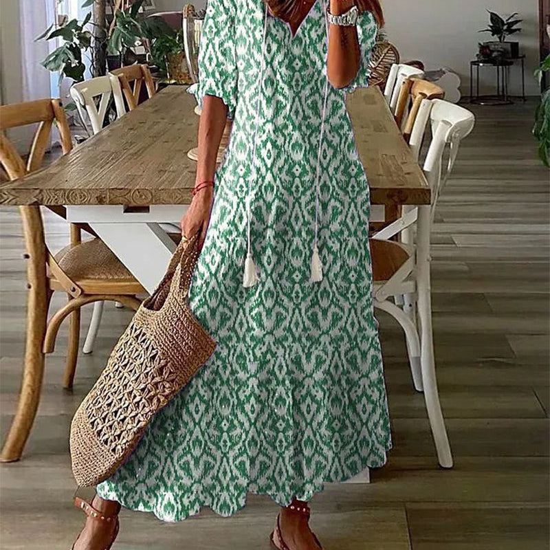 Sarinha | Vestido largo bohemio com decote em V