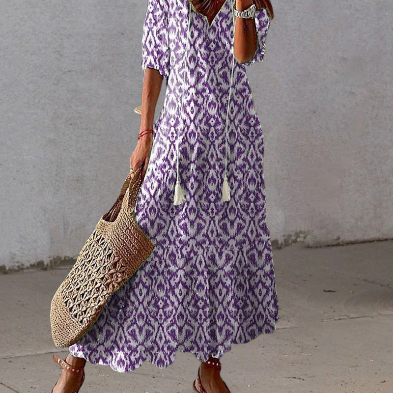 Sarinha | Vestido largo bohemio com decote em V