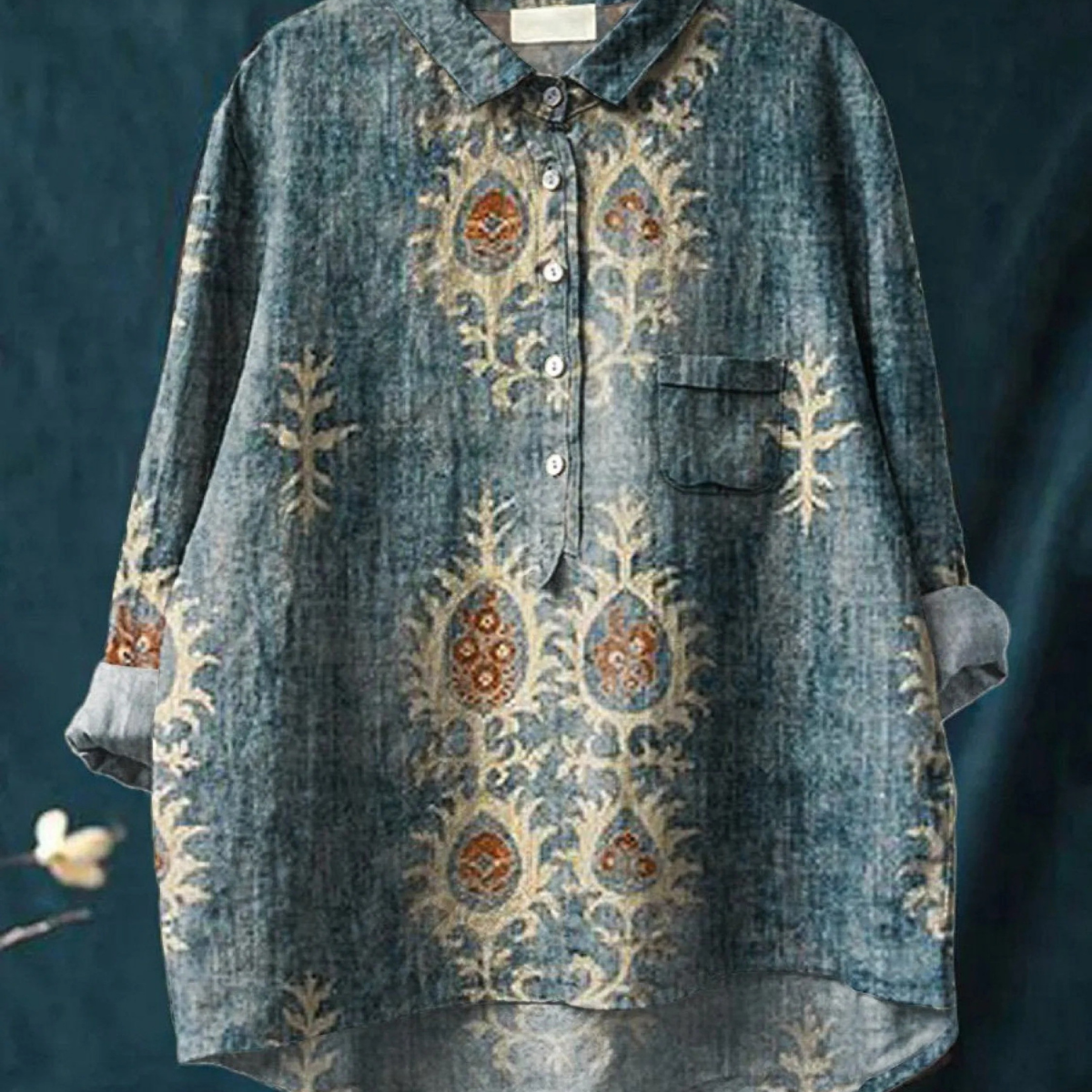 Diana - Camisa Casual Vintage Étnica com Estampa Floral