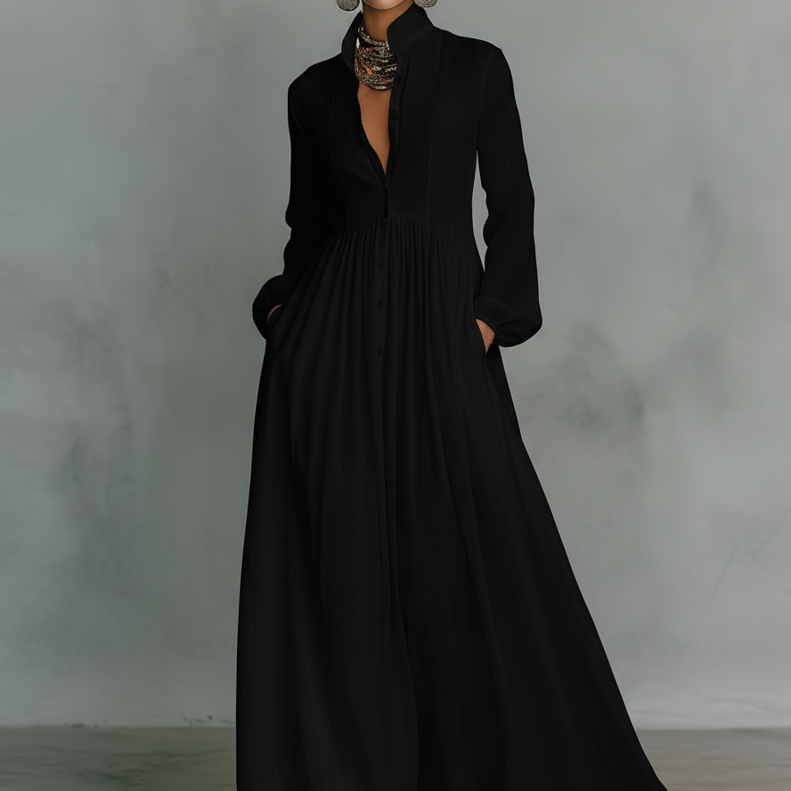 Liana - Vestido maxi minimalista de algodão e linho