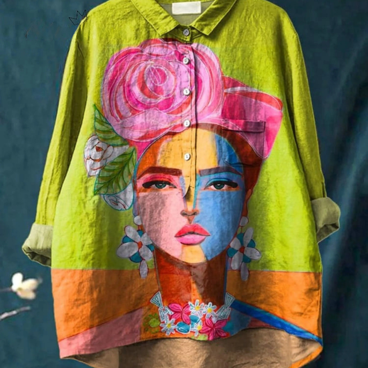 Âmbar - Camiseta Casual Impressa com Retrato de Freda em Pintura a Óleo