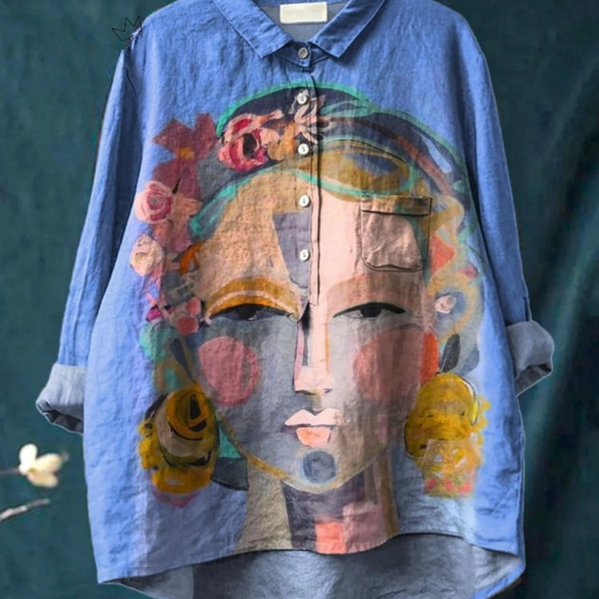 Âmbar - Camiseta Casual Impressa com Retrato de Freda em Pintura a Óleo