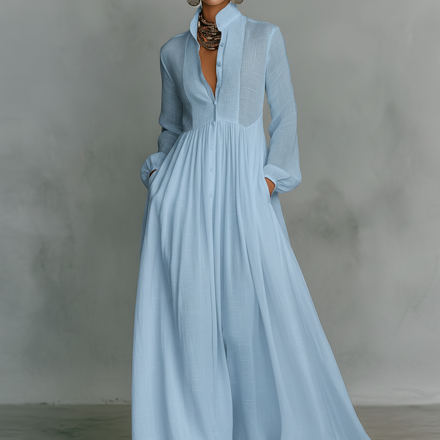 Liana - Vestido maxi minimalista de algodão e linho