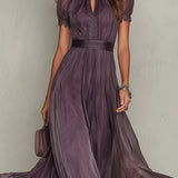 Diana - Vestido longo violeta com decote em forma de chave para Mulher