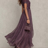 Diana - Vestido longo violeta com decote em forma de chave para Mulher