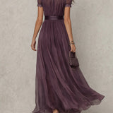 Diana - Vestido longo violeta com decote em forma de chave para Mulher