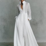 Liana - Vestido maxi minimalista de algodão e linho