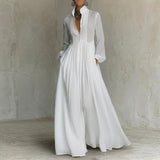 Liana - Vestido maxi minimalista de algodão e linho