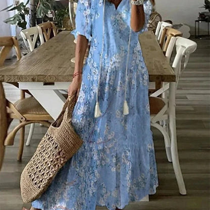 Sarinha | Vestido largo bohemio com decote em V