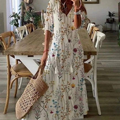 Sarinha | Vestido largo bohemio com decote em V