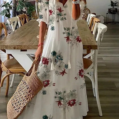Sarinha | Vestido largo bohemio com decote em V